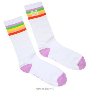 Rowdy Mermaid Women's Men's Rainbow White Jacquard Knit Crew Socks